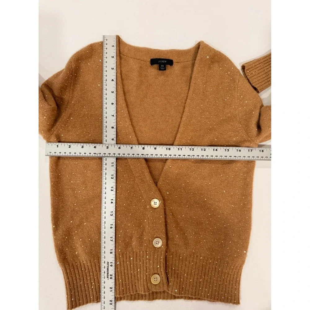 J Crew Sparkle Embellished Cardigan Sweater Camel XS V Neck Button Front‎ Knit
